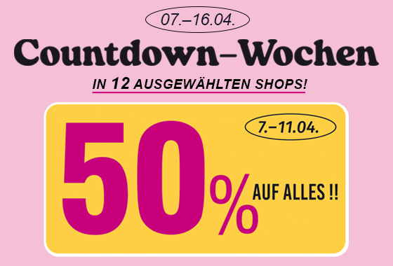 Countdown Wochen in 12 Shops